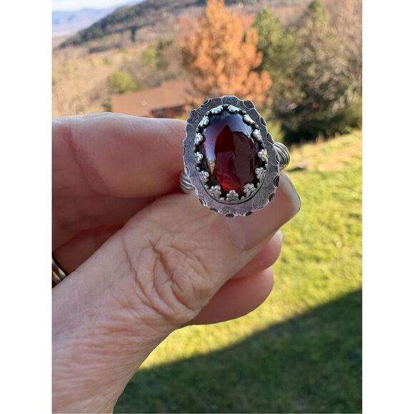 Ring, Garnet and Sterling Silver Ring, Handmade, size 8.5, NEW, Artisan - Picture 1 of 10
